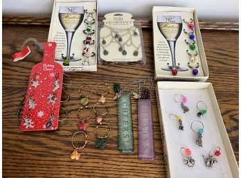 Collection Of Wine Charms, Including Seasonal, Holiday & Cat Themed