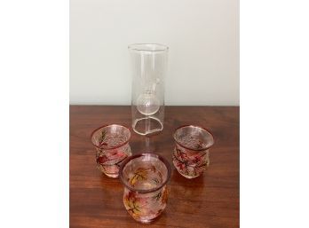Grouping Of Three Glass Votive Holders & An Oil Lamp