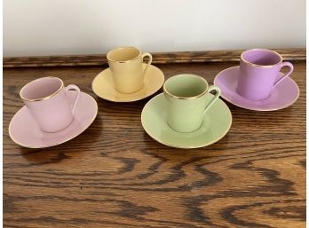 Set Of Four French Apilco Porcelain Demitasse Cups & Saucers