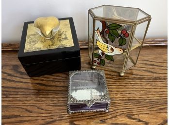 Trio Of Glass Trinket Boxes