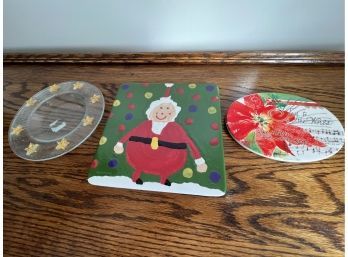 Trio Of Christmas Themed Glass Plates