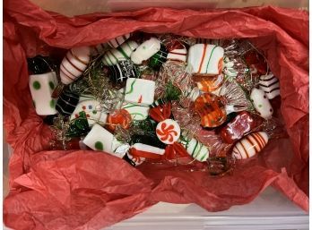 Collection Of Dozens Of Glass Candy Christmas Ornaments