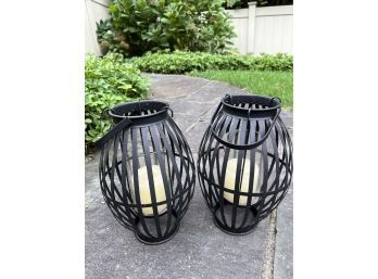 Pair Of Wrought Iron Style Candle Lanterns