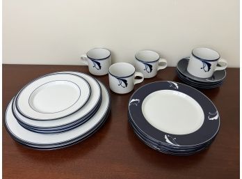Two Sets Of Navy Blue & White Dansk Dishware