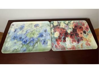 Pair Of Italian Made Melplus By R2S Vintage Melamine Trays With Pansy Designs