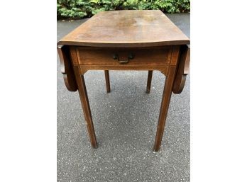 Antique Drop Leaf Side Table With Inlaid Border