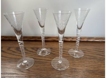 Set Of Four Etched Toast Glasses