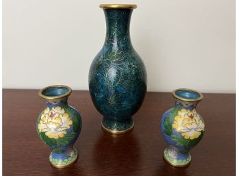 Trio Of Cloisonne Bud Vases