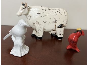Trio Of Ceramic Animals, Including Pie Bird