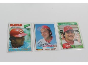 3 Topps Johnny Bench Cards  - 1977, 1981, 1982