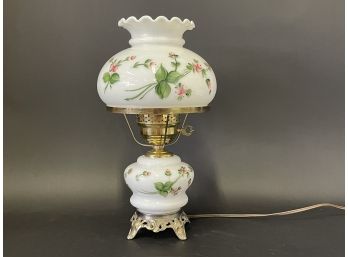 Vintage Milk Glass Hand Painted Hurricane Lamp