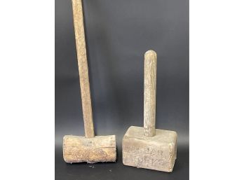 Vintage Hand Carved Wooden Hammers