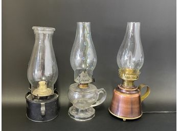 Some Great Oil Lamps - Copper, Glass & Metal