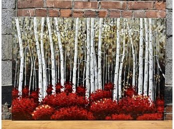 A Large Stunning Oil On Canvas Of Birch Trees, 47x31.5