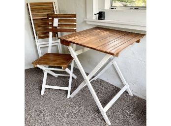 Small Teak Folding Table & Two Chairs