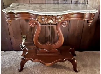 Antique Carerra Marble Top Harp Table