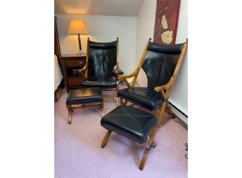 Pair Of Leather Look Chairs & Ottomans