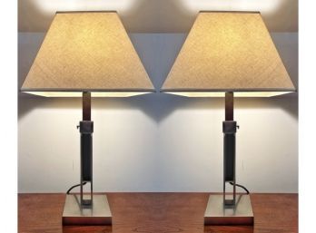 Pair Of Adjustable Nickle Finish Table Lamps