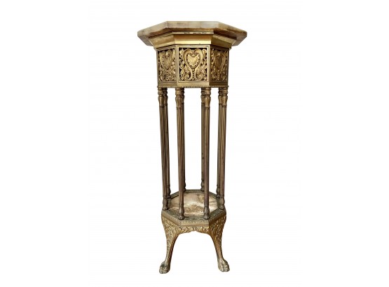 Heavily Decorated Brass Footed Jardinire Stand