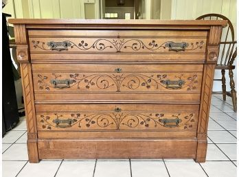 Antique Heavily Carved Three Drawer Chest