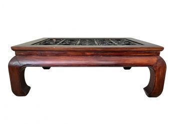Vintage Possibly Antique Heavily Carved Chinese Chow Leg Hardwood Coffee Table