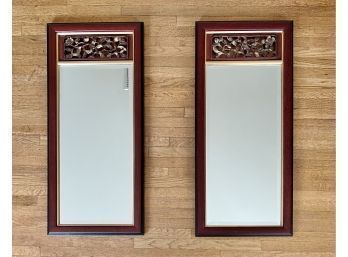 Pair Of Charming Chinese Mirrors With Carved Gold Painted Floral Motifs