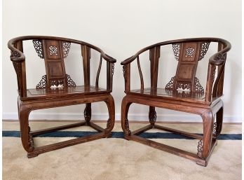 Pair Of Marvelous More Than Likely Antique Chinese Horseshoe Back Chairs