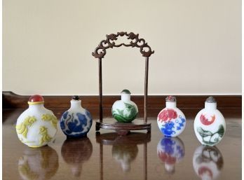 Fantastic  Collection Of Vintage Asian Snuff Bottles With Stoppers - Set 1