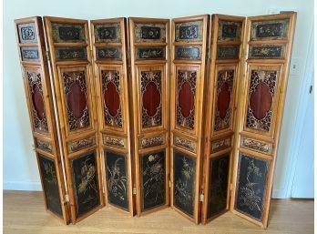 Marvelous Heavily Decorated Antique 7 Panel Privacy Screen/room Divider - Bares Wax Seal