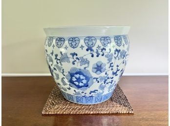 Large Chinese Fishbowl Planter Blue And White Chinoiserie
