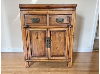 Vintage Possibly Antique Chinese Side Cabinet With 2 Drawers (Contents Not Included)