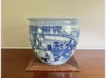 White And Blue Asian Fish Bowl Planter