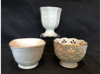 3 Piece Lenox Set - Judaic Collection Kiddush Cup, Fleur De Lis Candy Dish, Canterbury Collection Treat Bowl