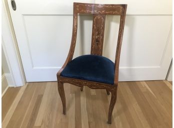 Vintage Inlaid Wood Gondola Chair With Velvet Seat - Lovely