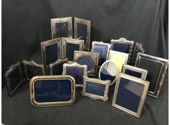 14 Piece Lot Of Silver And Silver Plate Frames With Velvet Backs - Many Vintage