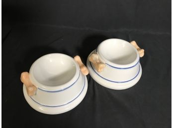 Set Of 2 Whimsical Ceramic Casafina Dog Bowls - Made In Portugal