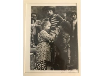Girl With Clown Signed Print - Signature Not Legible