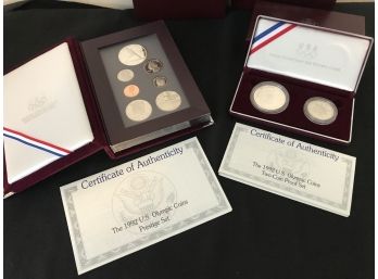 2 Limited Edition Sets Of Authentic 1992 US Olympic Coins - Prestige Set And Two Coin Proof Set With COA's