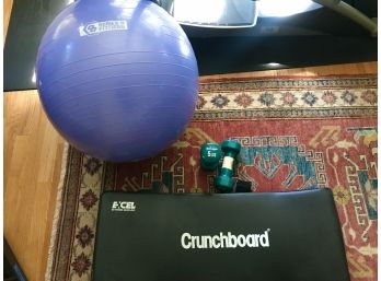 Fitness Tools - CrunchBoard, Series 8 Fitness Ball, Bollinger 5lb Weights Plus Smaller Weight Set