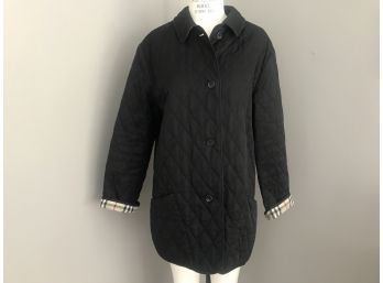 Classic Burberry Quilted Car Coat Jacket - Black With Plaid Lining - Women's Large Estimated