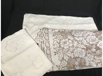 3PC Lot Assorted Tablecloths - Lace And Linen, Clean And Pressed