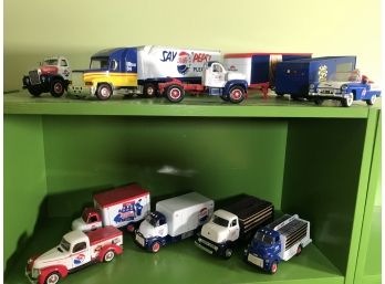 11 Piece Lot Of Vintage Metal Die-cast Pepsi Themed Collectible Trucks -First Gear, Tonka, Plus