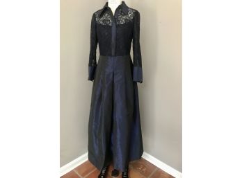 Ricki Freeman Teri Jon Navy Gown With Lace And Irridescent Skirt - Size 8 - Newly Dry Cleaned