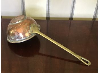 Vintage Copper Over Tin Serving Ladle With Hammered Brass Handle