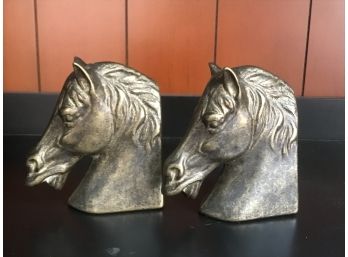 Heavy Brass Pair Of Horse Head Decorative Bookends