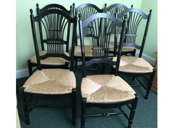 French Country Wheat Back Dining Chairs - Set Of Six  - Rush Seats