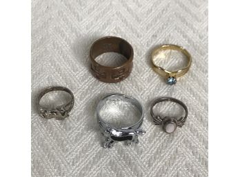 5PC Child's Or Petite Ring Set - Vintage Copper Thunderbird, Silver, Horse Theme And Costume