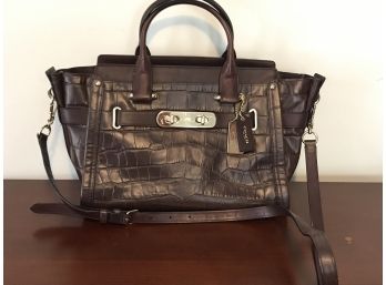 Coach Croc Embossed Handled Leather Swagger Carryall Tote With Removable And Adjustable Strap- Zip Top