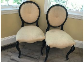 Pair Of Louis XVI Style Side Chairs - Mahogany Frames, Fabric Seats Need Reupholstery