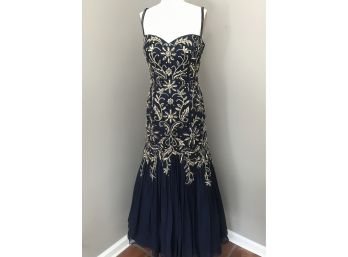 Fouy Chov Couture Fit And Flare Navy Beaded Evening Gown - Gorgeous!